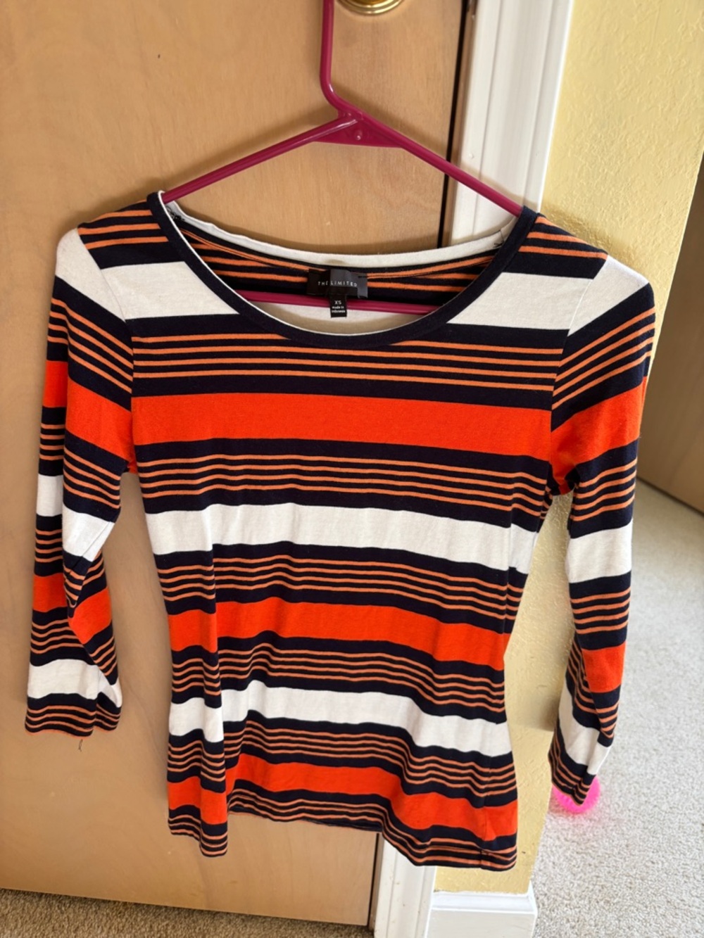 The Limited Orange, Black & White Striped Long Sleeve Tee
